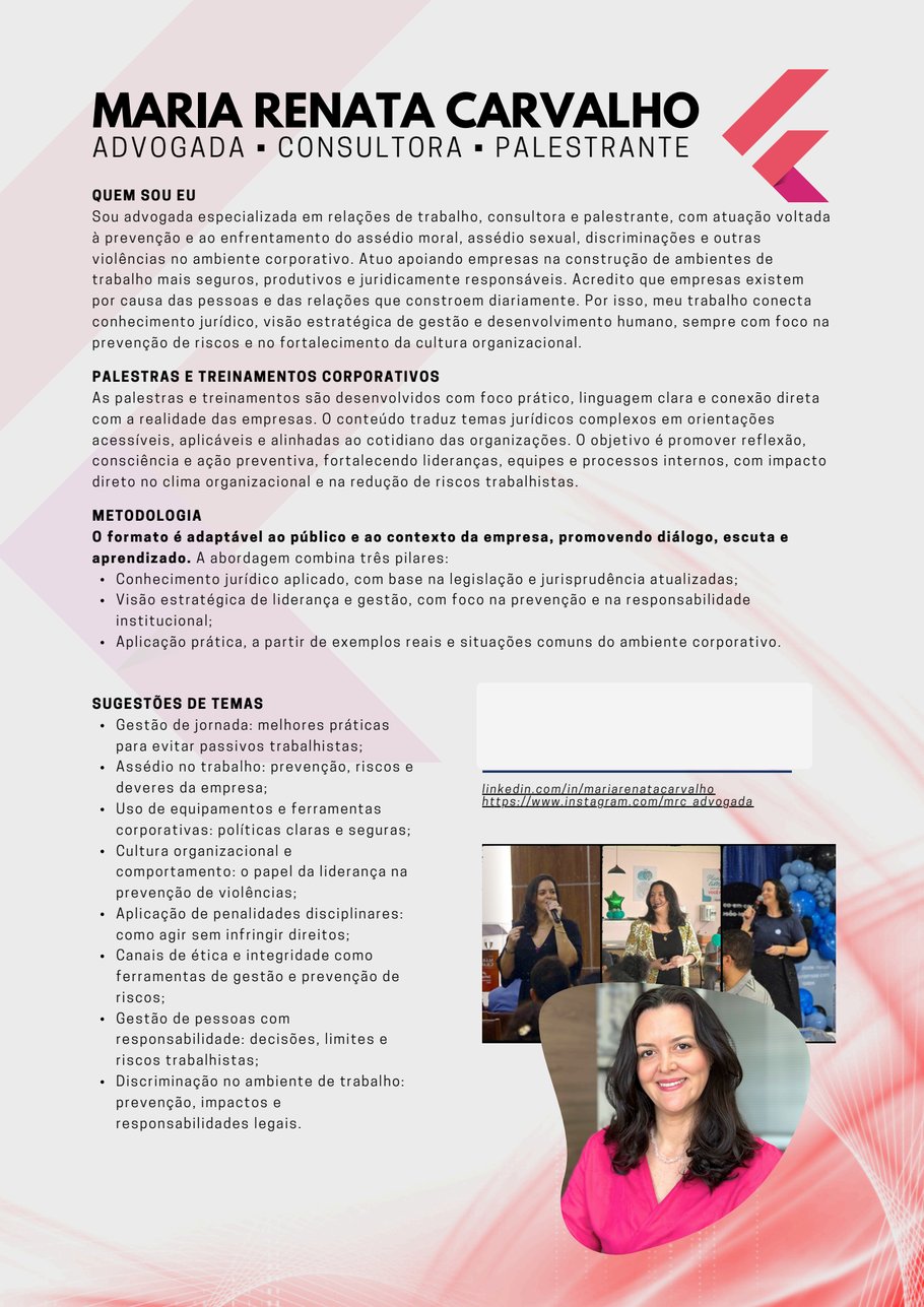 Paper de palestras de Maria Renata Carvalho